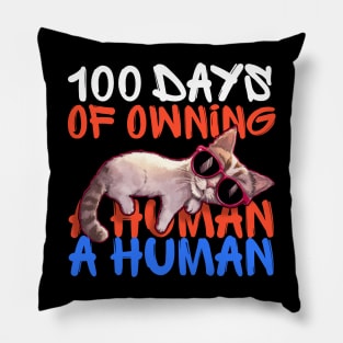 100 days of owning a human - funny cat with sunglasses Pillow