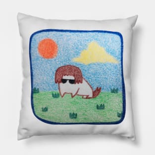 Doge sunglasses, Character dog, Pencil color drawing Pillow