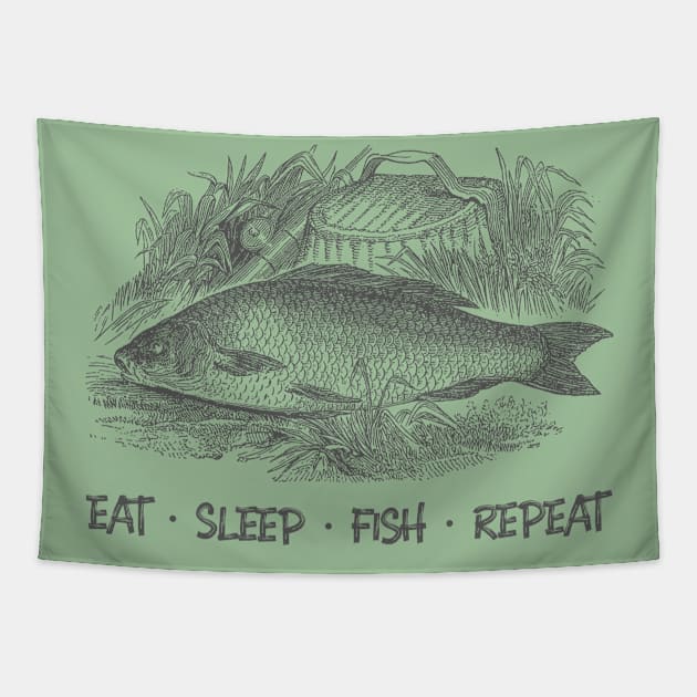 Eat, Sleep, Fish, Repeat Tapestry by JodyzDesigns