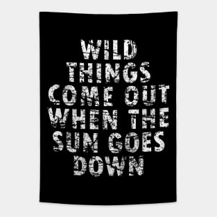 Wild things at night. Spooky. Text art Tapestry