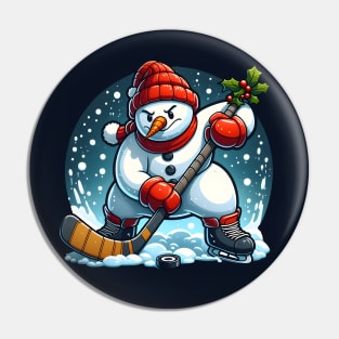 Holiday snowman ice hockey Pin