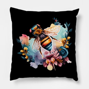 Floral Bee Watercolor 2.0 Pillow