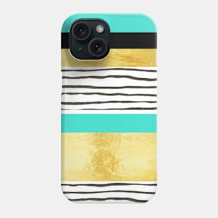 Turquoise gold black abstract watercolor design Phone Case