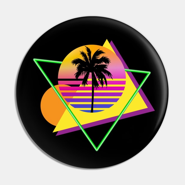 Retro 80s Throwback Palm Tree Silhouette Synthwave Sunset Pin by Brobocop