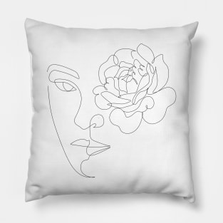 Line Art Woman with peony Pillow