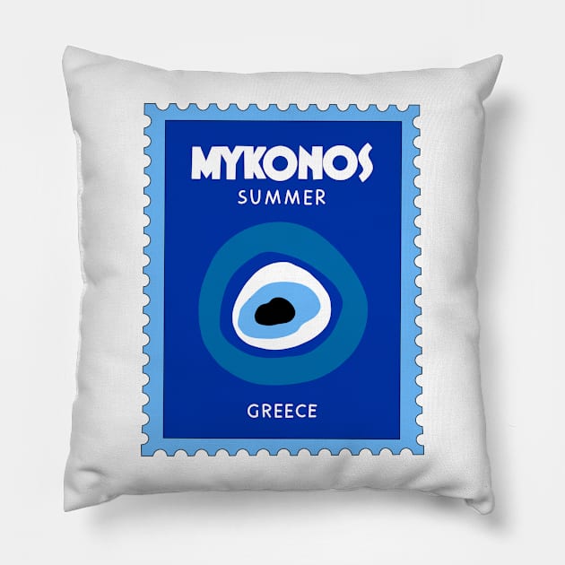 Mykonos Greece Stamp Pillow by gdm123