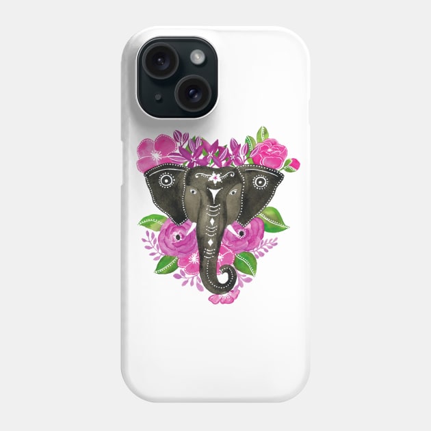 Grey Elephant - Flower art Phone Case by Veda Murthy Art