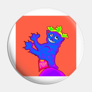 Ugly Medieval Grinning Cat in a Crown Weird 90's Retro Acid Art Pin