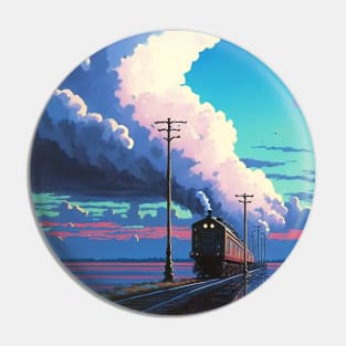 Retro Anime Style Night View Old Japanese Train Pin