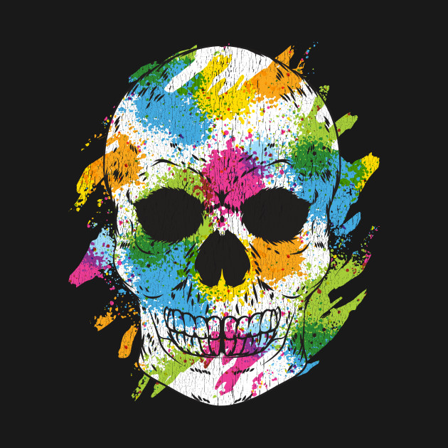 Watercolors Skull Halloween Colorful Effect Watercolor Painting