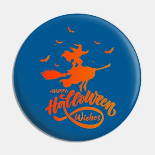 Happy Halloween Beauty Witch Flying Broom Pin