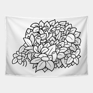 Bunch of Flowers with Cute Worms Doodle Art Tapestry