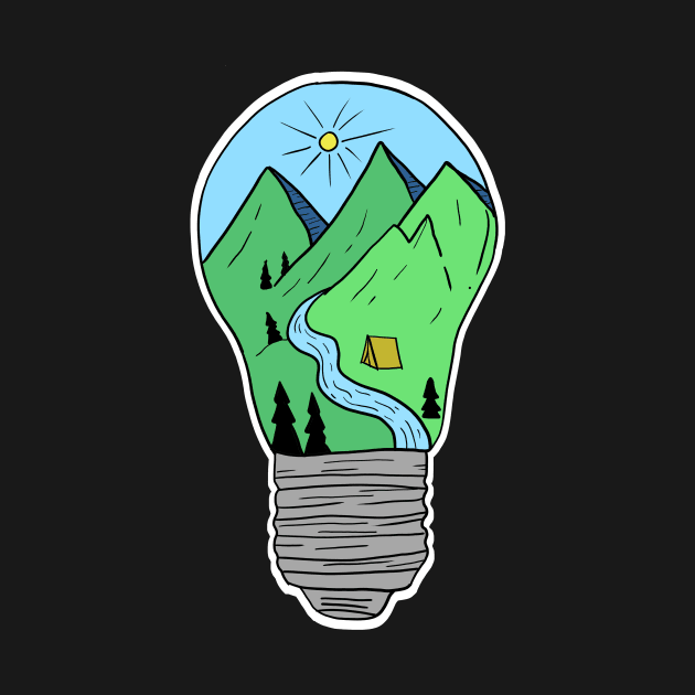 Mountains in a lightbulb creative handdrawn Gift by Mesyo