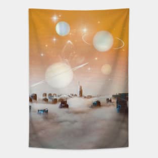 The City In The Clouds - Space Aesthetic, Retro Futurism, Sci-Fi Tapestry