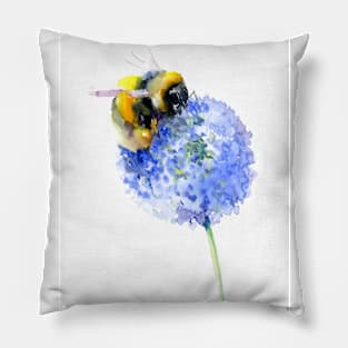 BUmblebee and Blue Flower Pillow