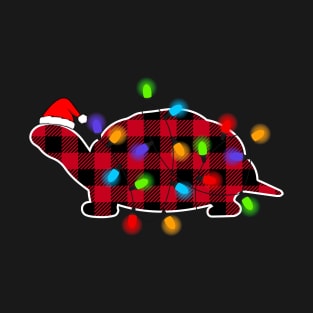 Funny Turtle Animal Lover Xmas Lighting Red Plaid Turtle Christmas T-Shirt