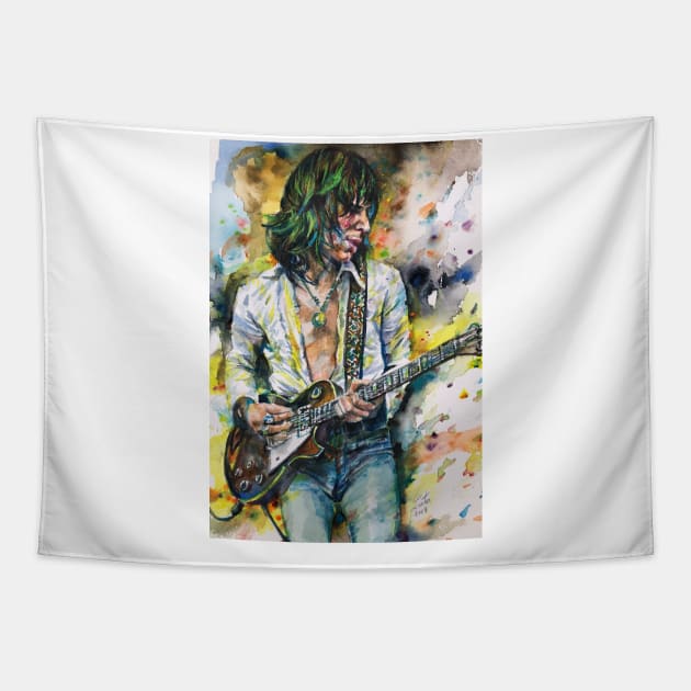 JEFF BECK watercolor portrait .2 Tapestry by lautir