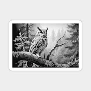 Owl Animal Bird Wild Nature Ink Sketch Style Magnet