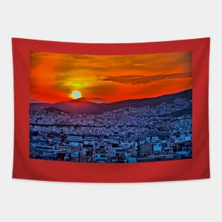 Greece. Athens. City at the sunset in psychedelic colors. Tapestry