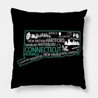 Connecticut Norwalk cute map New Haven Enfield Willington Putnam Stamford Bridgeport Pillow