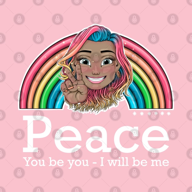 rainbow Reva Prisma peace sign emoji (white text) by Mei.illustration