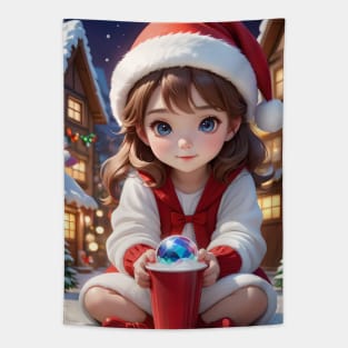 Charming Little Girl in Christmas Attire Tapestry