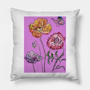 Pretty Poppies Rose Pink Watercolour Pillow