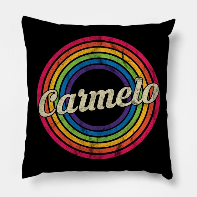 Carmelo - Retro Rainbow Faded-Style Pillow by MaydenArt