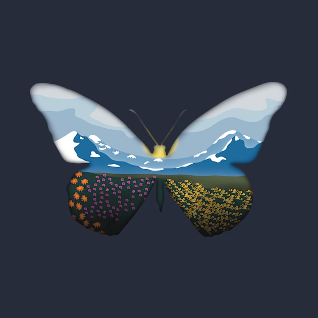 Minimalistic Paper Craft Digital Art - Mountain landscape Butterfly by JP