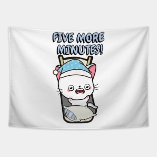 Lazy white cat cant get out of bed Tapestry