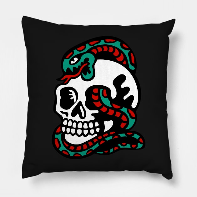 Skull and snake Pillow by lounesartdessin