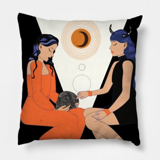 Creepy Gals Ritual Print Pillow