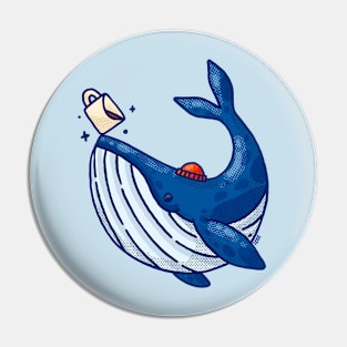 Blue Coffee Whale Pin