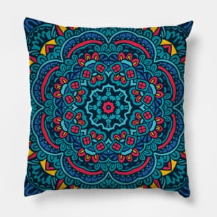 Spiritual Mandala - Ethnic Blue Design Art Pillow