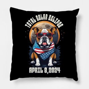 Total Solar Eclipse 2024 Funny Bulldog American Pillow