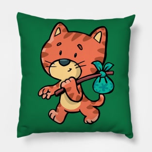 stray cat with a bundle on a stick Pillow