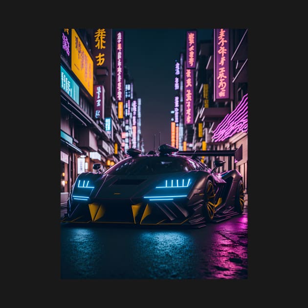 Dark Neon Sports Car in Japanese Neon City by star trek fanart and more