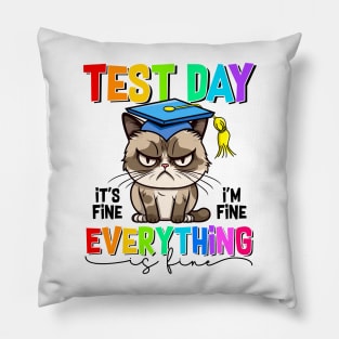 Retro Test Day Black Cat It's Fine I'm Fine Everything Fine Pillow