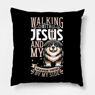 Jesus and dog - Caucasian Shepherd Dog Pillow