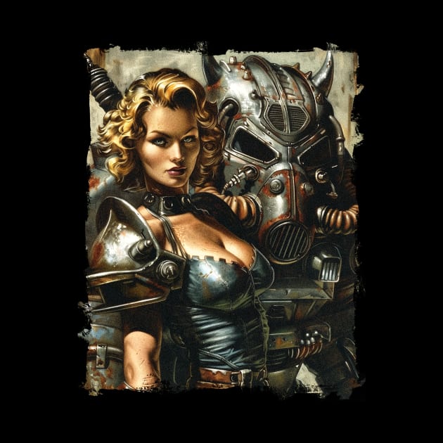 Girl with Power Armor Vintage Nuclear Poster by Vlaa