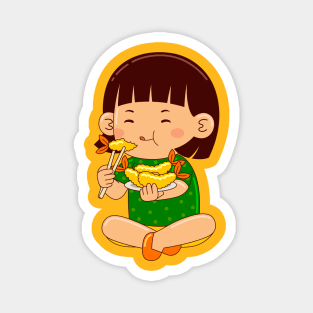 girl kids eating tempura Magnet