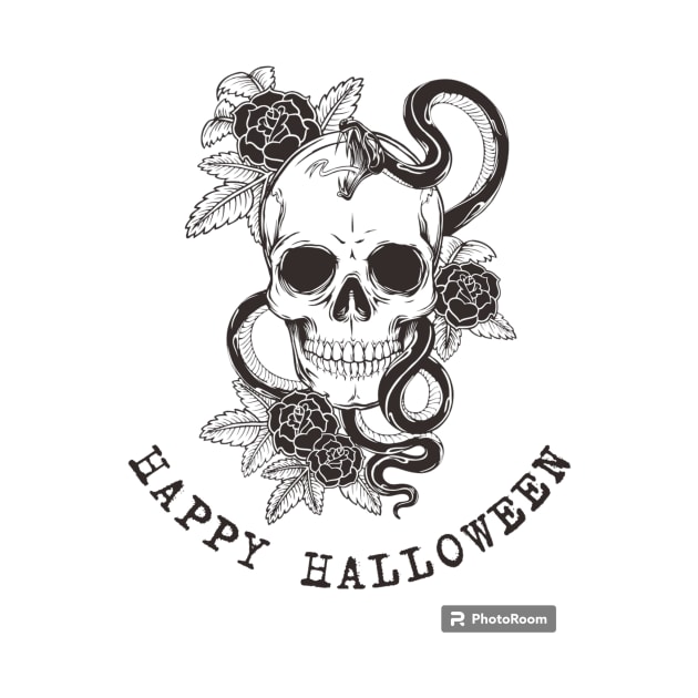 Happy Halloween skull and flowers fall oktober by WhiteTeeRepresent