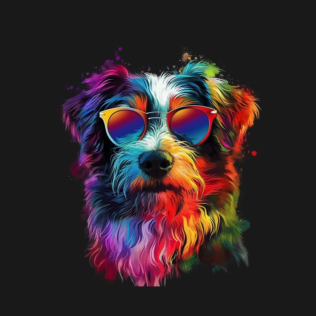 Colourful Cool Golden Doodle Dog with Sunglasses by CollSram