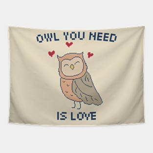 Owl You Need is Love. 8-Bit Pixel Art Owl Tapestry