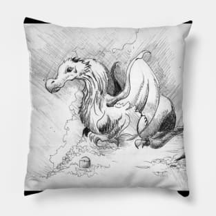 Ink dragon drawing 22/10/23 - fantasy inspired designs Pillow