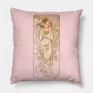 The Flowers: Rose  by Alphonse Mucha Pillow