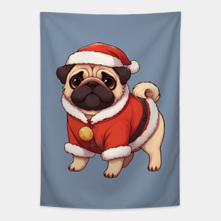 Cute Christmas Pug Santa Tapestry