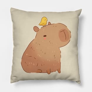 Capybara and bird illustration Pillow