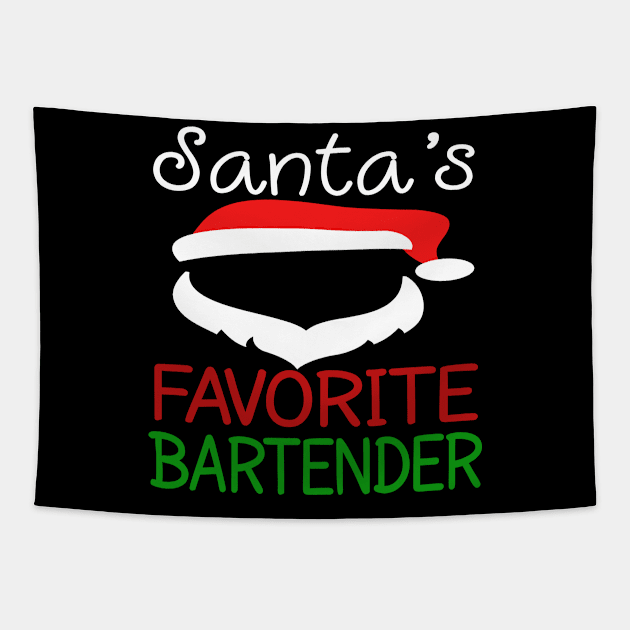 Funny Christmas Santa's Favorite Bartender Xmas Party Gift Tapestry by melmahameed