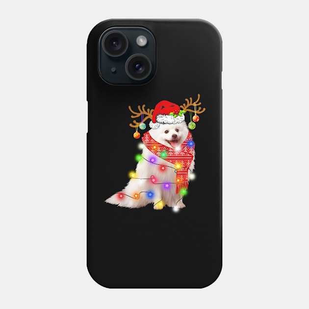 Funny American Eskimo Santa Hat Dog Reindeer Christmas Lights Gift Dog Lover Phone Case by BoongMie